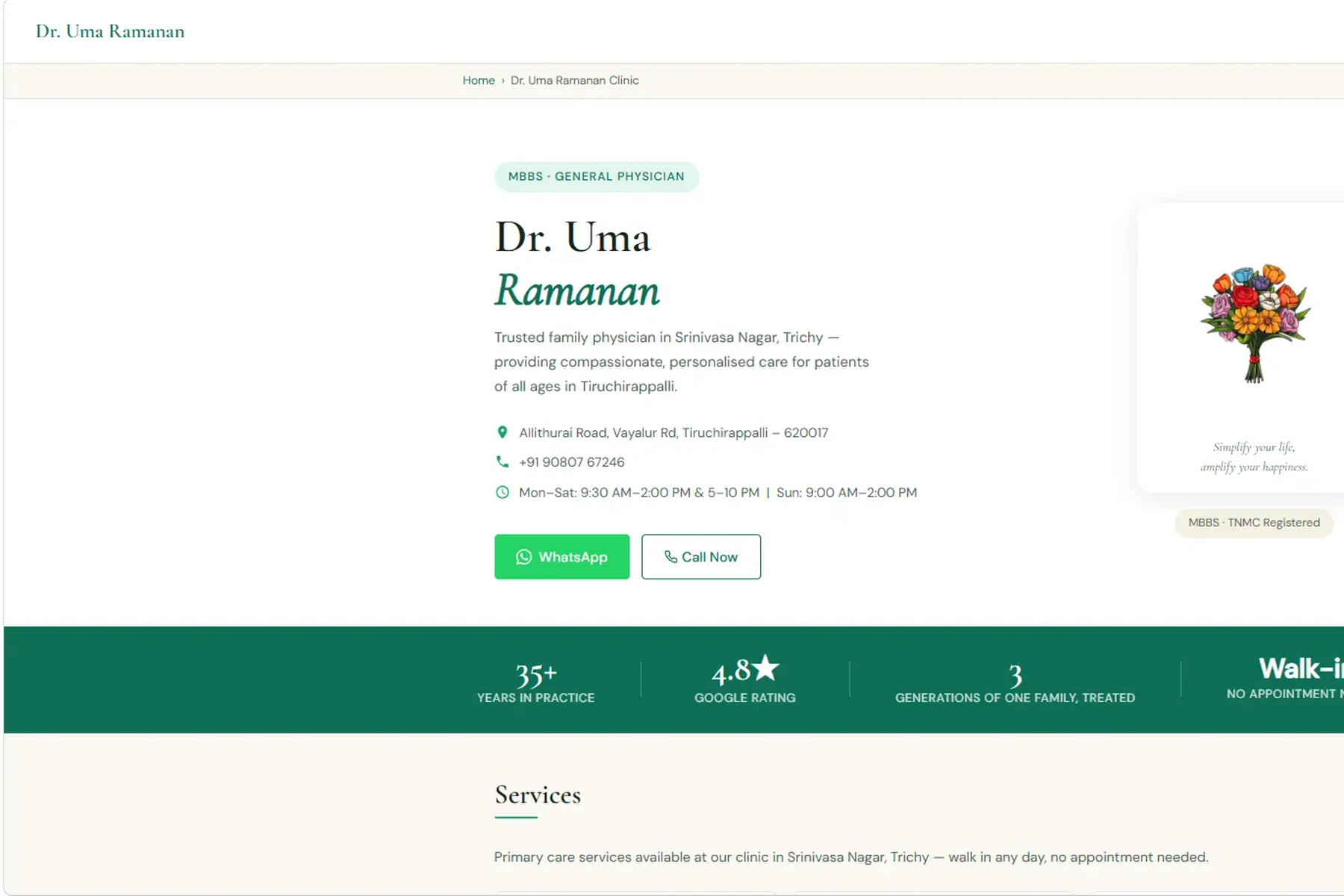 Dr Uma Ramanan Clinic website homepage