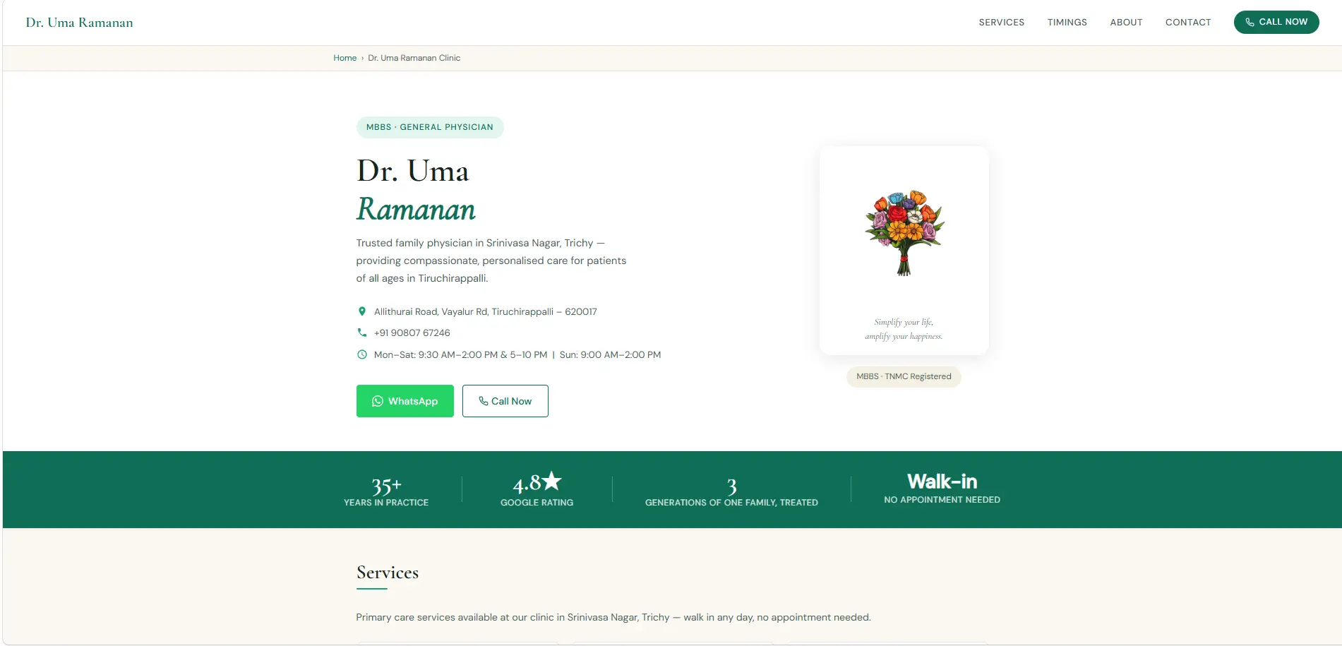 Screenshot of drumaramananclinic.com website built by Zenoratech